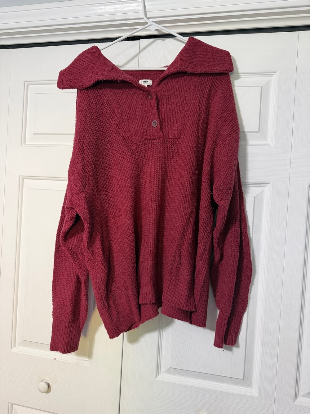 aerie Cozy Button-Front Turtleneck Sweater - Berry